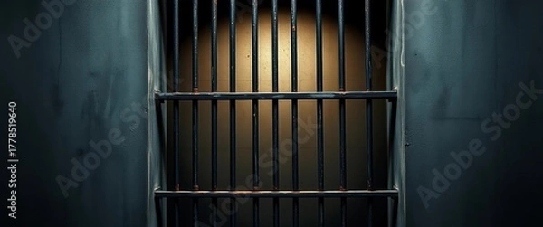 Fototapeta Grungy metal bars against a stark, dimly lit concrete wall, evoking a sense of confinement and imprisonment,  structure,  light