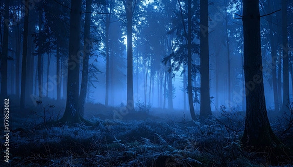 Obraz 薄い霧と冷たい光の森