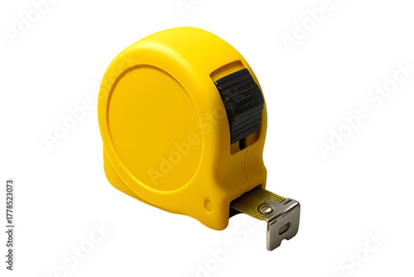 Obraz Bright Yellow Retractable Tape Measure for Construction and DIY Projects - Transparent Background Isolated Object
