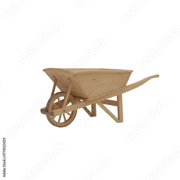 Obraz Rustic Wooden Wheelbarrow for Garden and Farm Use - Transparent Background Isolated Object
