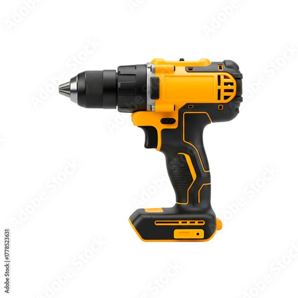 Obraz Yellow and Black Cordless Electric Drill on Transparent Background