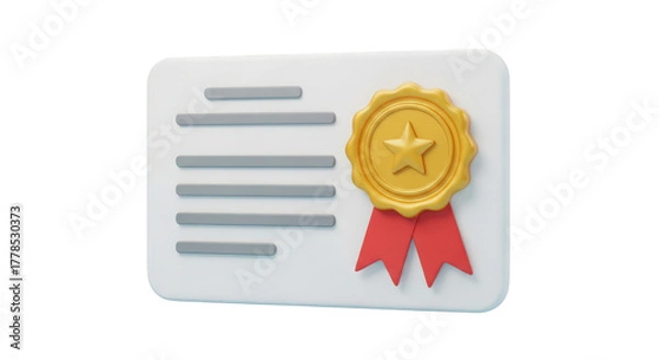 Obraz 3D Certificate with Gold Seal and Red Ribbon isolated on a transparent background award