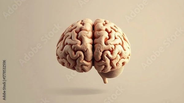 Fototapeta hemispheres. Conceptual illustration of human brain divided into hemispheres with abstract textures on neutral background. wellbeing guides.