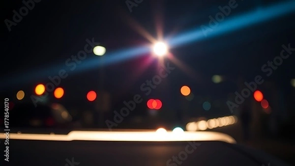 Fototapeta outage. Glowing emergency lights in a dark urban setting, creating dramatic contrasts and abstract light trails. mobility guides, transit brochures, designed for transport & logistics marketing.