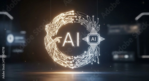 Obraz Artificial Intelligence Human Brain Connection and Digital Circuitry Concept