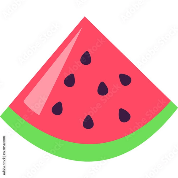 Fototapeta A Vibrant Slice of Watermelon With Green Rind And Dark Seeds Isolated On White Background Detailed Realistic Cartoon Illustration