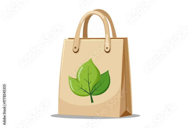Fototapeta Illustration of an Eco-Friendly Shopping Bag Displaying a Green Leaf Design Symbolizing Sustainability and Environmental Responsibility in Consumer Habits