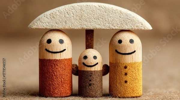 Fototapeta Happy Family Under Protective Umbrella Symbolizing Security