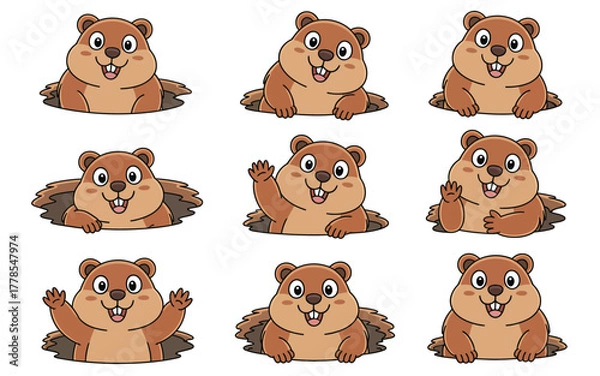 Obraz Cute Groundhog Character Collection With Different Poses