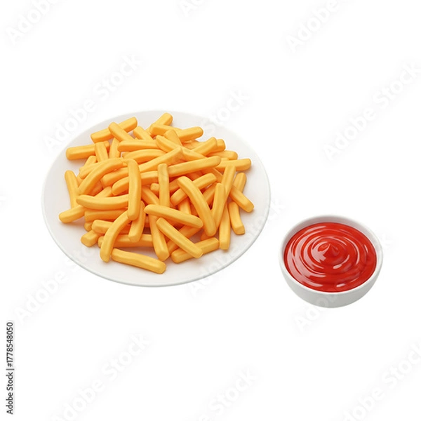 Obraz Crispy golden french fries served with a side of ketchup on a white plate