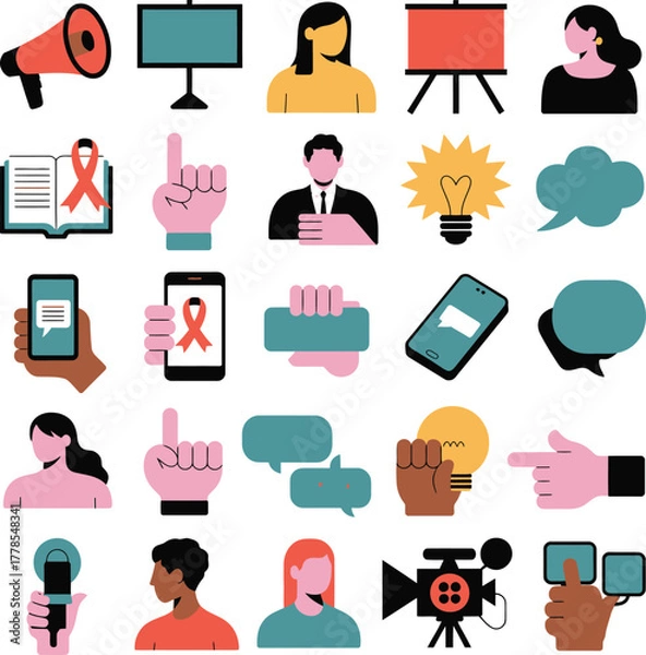 Obraz Diverse Set of Flat Icons for Communication and Ideas