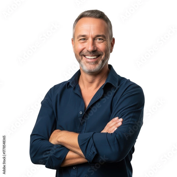 Fototapeta Smiling man with crossed arms isolated on transparent background