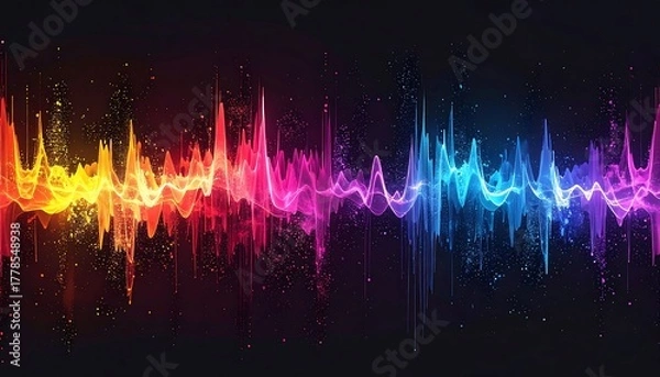 Fototapeta A vibrant, colorful sound wave against a dark background