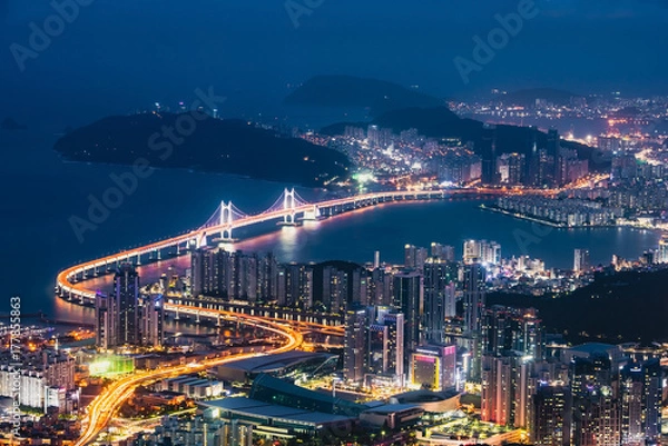 Obraz GwangAn Bridge and Haeundae at night in Busan,Korea  