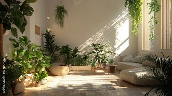 Fototapeta Sunlit Indoor Oasis - A Lush Haven of Greenery and Serenity.