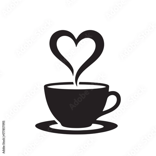 Fototapeta Coffee Cup with Heart Silhouette Love and Cafe Symbol Vector