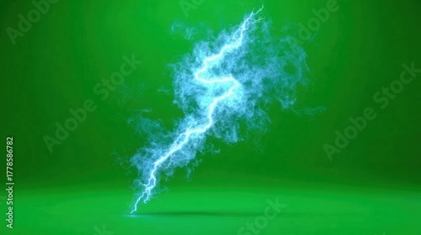 Obraz Lightning strike on green: A striking illustration of a powerful lightning bolt electrifies the scene against a vibrant green backdrop, showcasing the raw energy of nature.