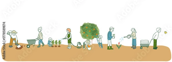 Obraz 緑を育てる人々　ベクターイラスト