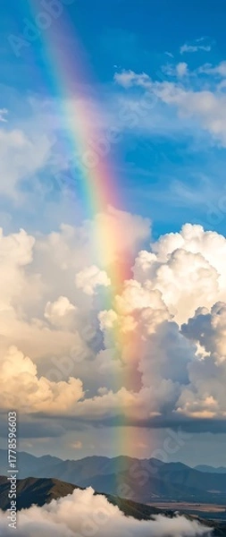 Obraz Majestic Rainbow Over Clouds and Mountains Underclear Blue Sky