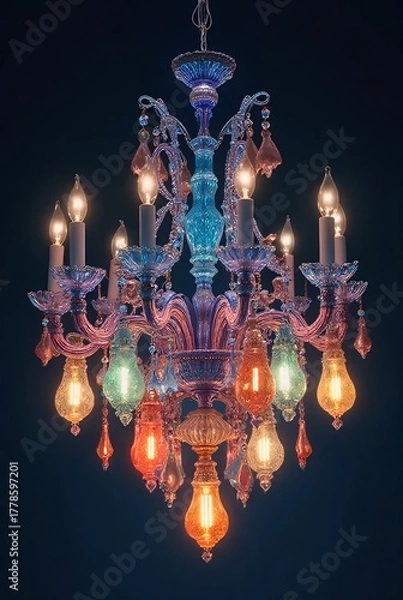 Obraz Colorful Crystal Chandelier with Elegant Design and Bright Lights