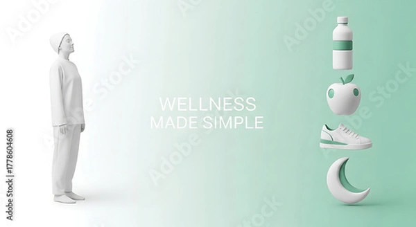 Obraz Wellness concept with a person and floating objects isolated on white background