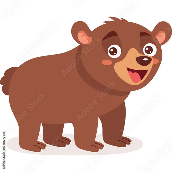 Obraz Cartoon illustration of a brown bear cub with a happy expression and a transparent background