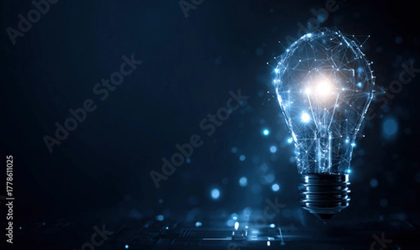 Fototapeta Glowing Network Lightbulb, Digital Idea Concept