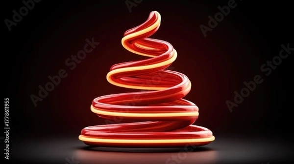 Fototapeta Vibrant Red Swirling Shape with Smooth Curves Against a Dark Background for Abstract Artistic Design