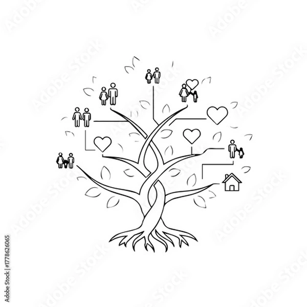 Fototapeta Family Tree Iconography Illustrating Connections, Relationships, and Heritage with Symbolic Representations