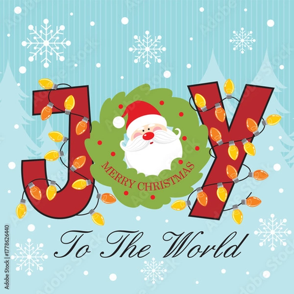 Fototapeta Christmas card with santa and joy to the world