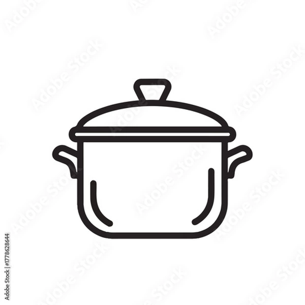 Fototapeta Simple line art illustration of a cooking pot with a lid, a versatile kitchen utensil icon for food preparation, culinary projects, and domestic kitchenware designs