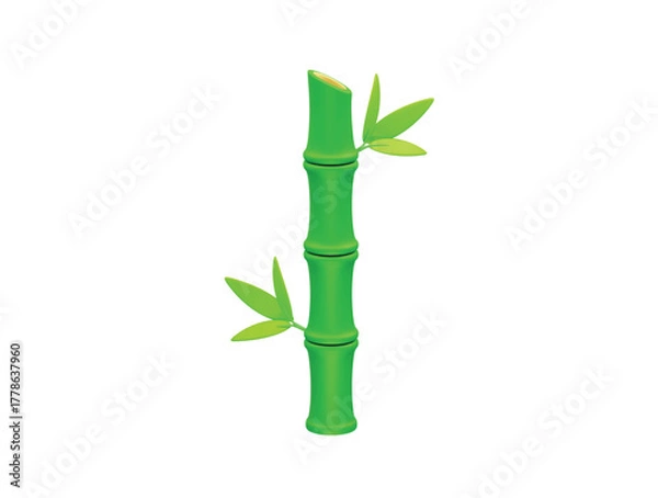 Obraz Green Bamboo Stalk with Leaves icon 3d rendering illustration