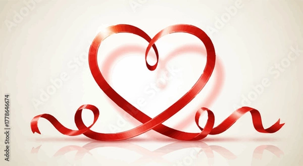 Fototapeta Elegant red ribbon gracefully forms a heart shape, symbolizing love and connection.