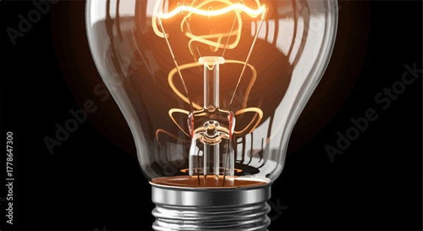 Fototapeta Bright incandescent light bulb glowing with warm, radiant energy against a dark background, symbolizing ideas and inspiration.