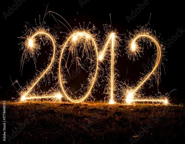Obraz Glowing sparklers write "2012" on a dark background
