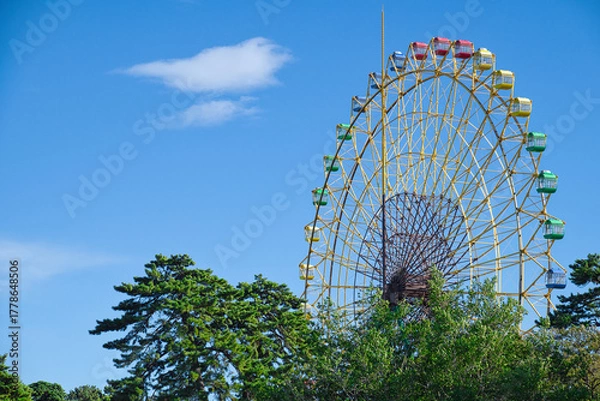Obraz 子どもたちに大人気のローカルな遊園地は、カラフルな乗り物がいっぱい