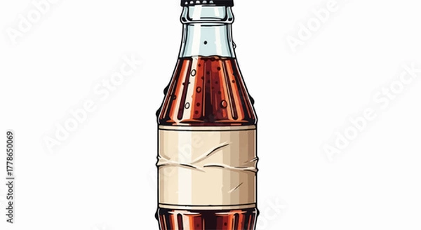 Fototapeta Refreshing glass bottle filled with dark bubbly beverage and blank label
