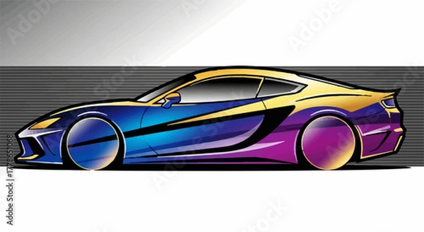 Fototapeta Sleek, custom sports car design with vibrant gradient paint and bold graphics.