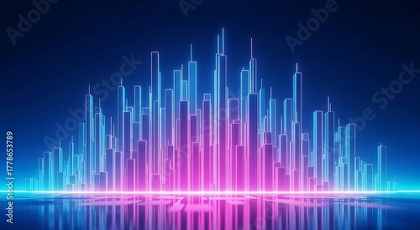 Fototapeta Abstract neon cityscape glowing with vibrant pink and blue lights