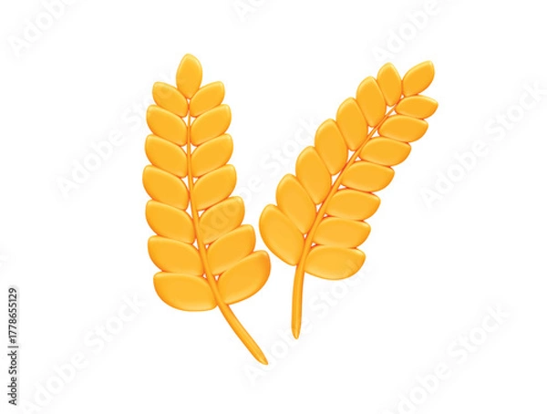 Fototapeta Golden Wheat Stalks 3D Icon illustration rendering