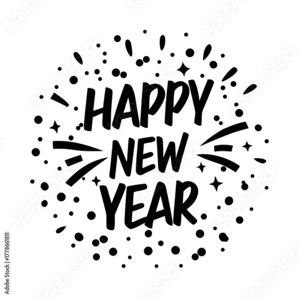 Fototapeta Festive confetti burst behind happy new year.