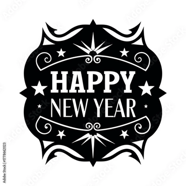 Fototapeta Happy new year vector silhouette typography with.