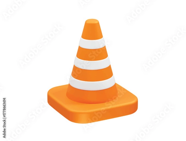 Fototapeta Traffic Cone with White Stripes 3D Render illustration