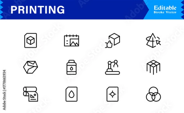 Fototapeta Unique Printing Industry Line Icon Collection Featuring Minimal, Professional, and Modern Vector Symbols, Perfect for Creative Projects, Clean and Simple Design Pack