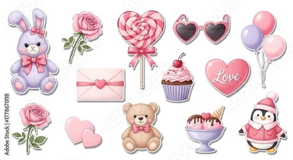 Obraz Valentines day themed cute illustration elements