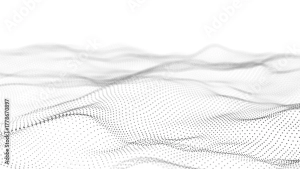 Fototapeta Wave with points and lines on white background. Big data. Dynamic wave background. 3d