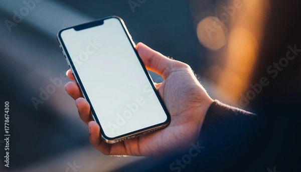 Fototapeta 手に持ったスマートフォンの高画質画面モックアップ
