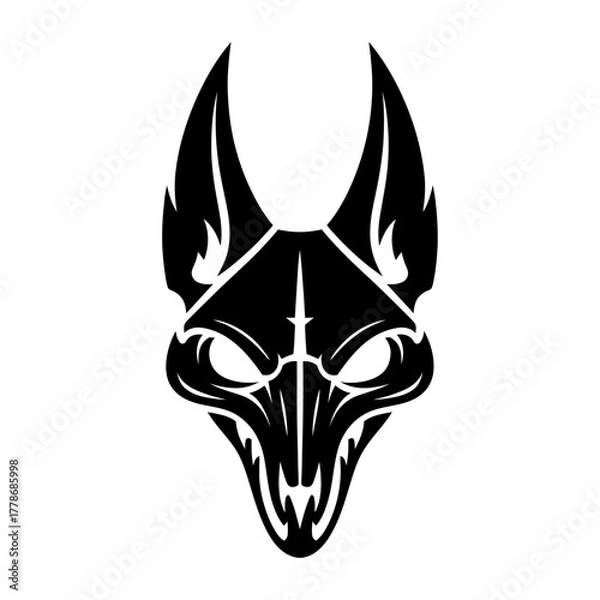 Fototapeta black silhouette of a jackal skull with long ears and sharp lines in tribal gothic vector style
