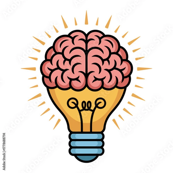Fototapeta colorful vector illustration of human brain shaped as light bulb symbolizing creativity and innovation