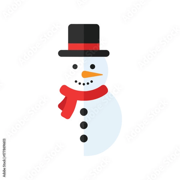 Obraz Cute winter snowman festive character with red scarf and top hat for holiday celebrations isolated on white background